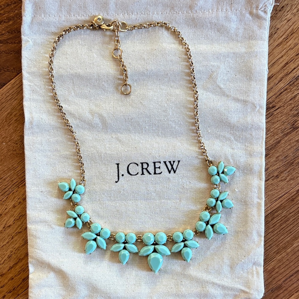 J. Crew Mint Aqua Floral Statement Necklace with Gold Chain
